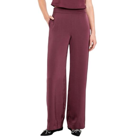 Old navy high rise full length wide leg cherry bark satin pants, size 6 - Picture 2 of 16